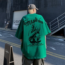 XZ517A-BK3025-P28大码男装2023原创涂鸦简约潮流情侣T恤重磅，男装T恤，星座517A