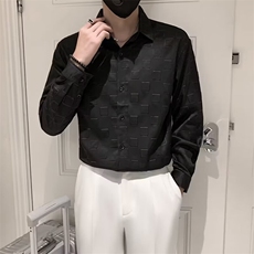 黑色衬衫男长袖格子纯色痞帅上衣外套休闲男装冰丝白衬衣C305，男装衬衫，星座1116A-2（原606A-1）