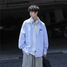 条纹长袖衬衫男韩版潮流宽松休闲寸衫日系情侣衬衣外套女S220-P30，男装衬衫，星座1008-1