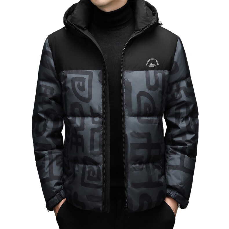 2025新款冬季男士连帽短款90%白鸭绒羽绒服大衣加厚羽绒服外套,男装羽绒服,钱塘723