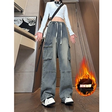加绒加厚秋冬水洗复古工装牛仔裤男休闲裤子-A1158JRP65常规P55，男装休闲裤，电商B241