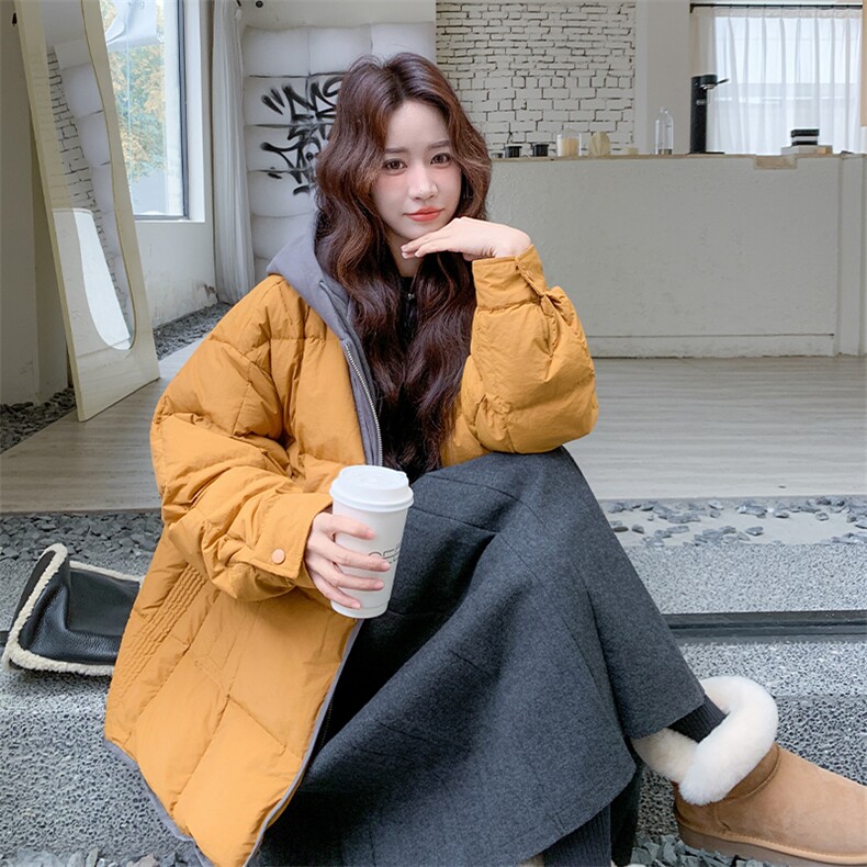 新款!现货!90白鸭绒假两件拼接连帽羽绒服6936-P355-K538,女装羽绒服,2D034