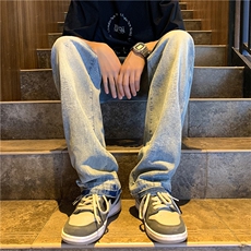 美式高街水洗提花牛仔裤男夏季潮牌百搭直筒休闲长裤子N0021-P48，男装牛仔裤，星座308B-1