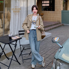 长款复古港风宽松型常规款风衣秋装秋季英伦风工装风春秋小个子，女装风衣，2C205