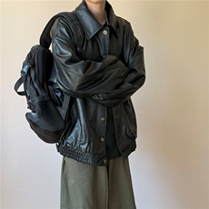 春秋现货绣花皮衣外套男潮牌宽松休闲复古夹克A351-AP2538-P105，男装皮衣，电商A351