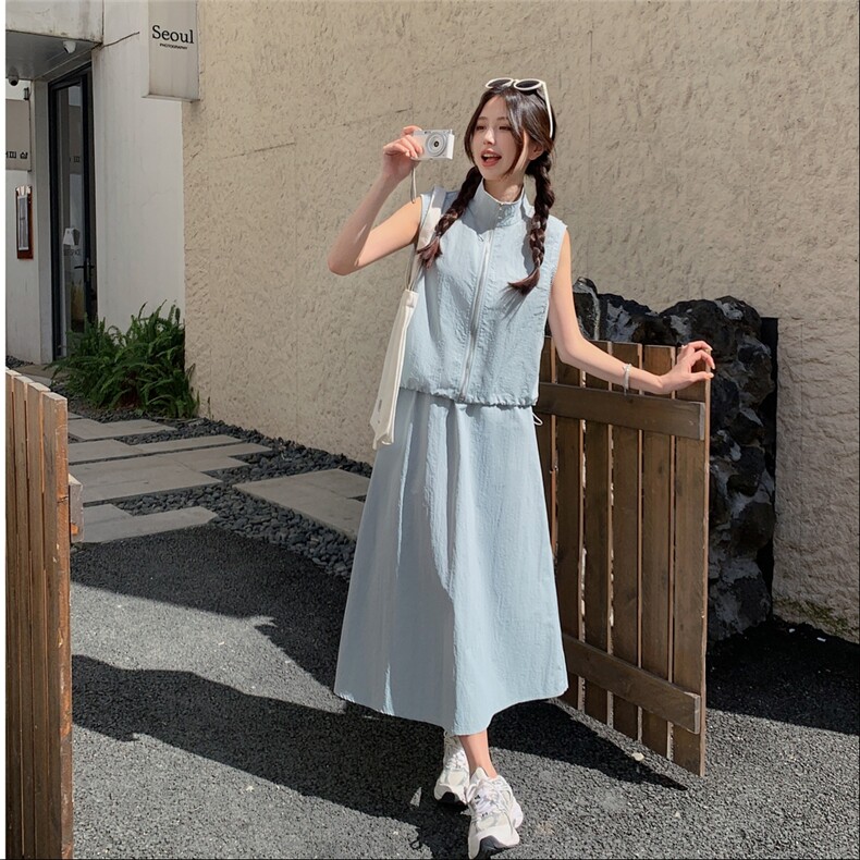 现货：夏装新款休闲工装马甲半身裙三件套2C135-8805P155K218,女装套装/套裙,2C135