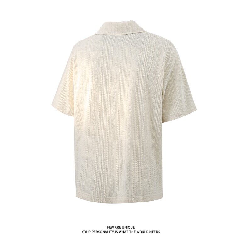 肌理感麻花条纹短袖polo衫V领夏季休闲百搭T恤X61407-TP2549,男装T恤,电商A102