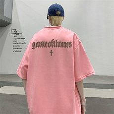 麂皮粉色t恤男短袖欧美潮牌潮流重磅320g美式复古高街oversize夏，男装T恤，电商A486