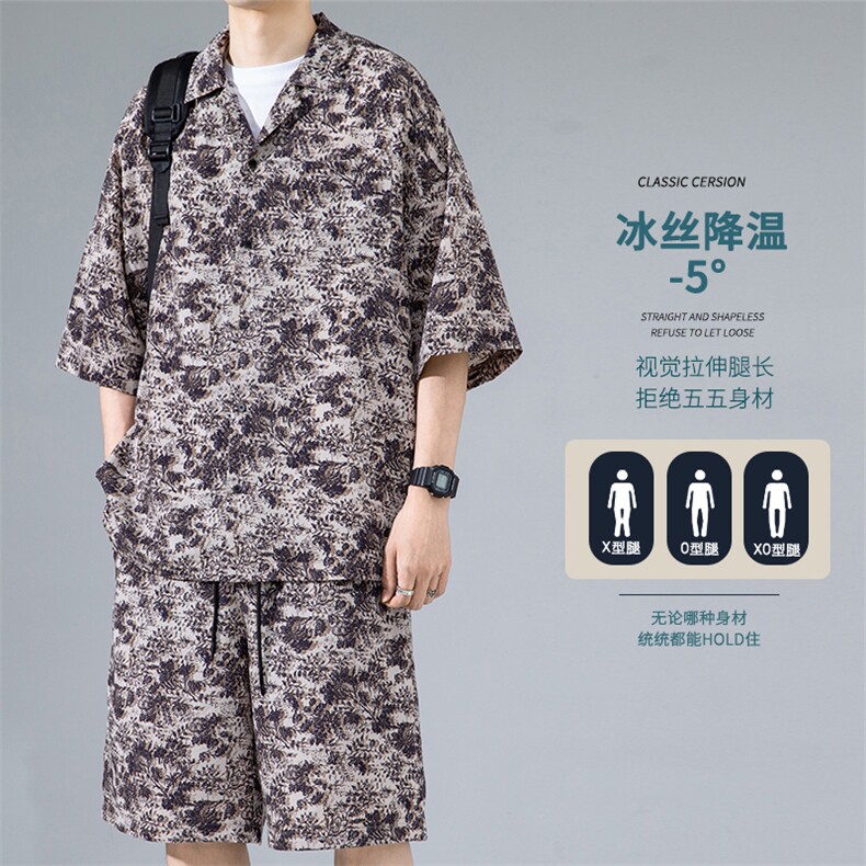 2024夏季新款无影墙大码冰丝衬衫短裤套装M-5XHQ23569-P60,男装牛仔裤,电商A022