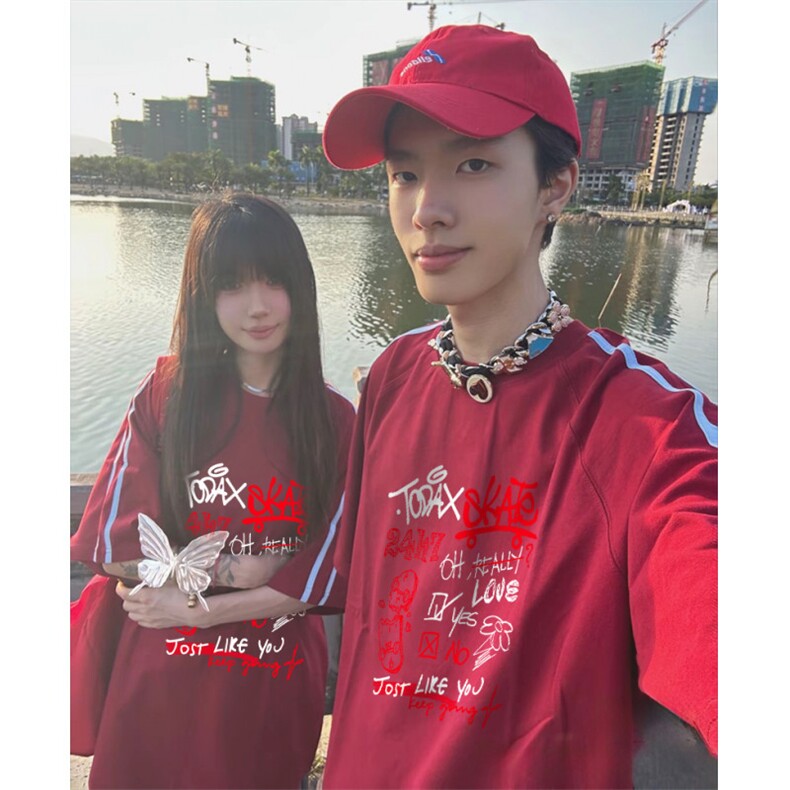 抖音得物高品质二开240克宽松纯棉美式潮牌三条杠织带短袖T恤,男装T恤,电商A486-1