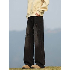 复古破洞牛仔裤男春秋季薄款高街裤子高腰提裆直筒裤潮NT25，男装牛仔裤，星座1116A-1（原606A）