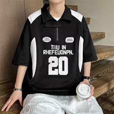 字母印花半拉链POLO衫短袖T恤男夏季撞色设计痞帅半袖A334-P35，男装T恤，星座1001-1