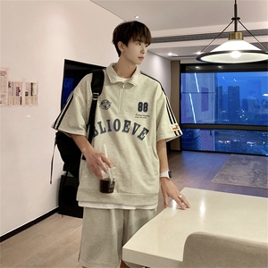 现货不缺货夏季男装休闲运动套装百搭撞色套装1209-1-TZ12-P65