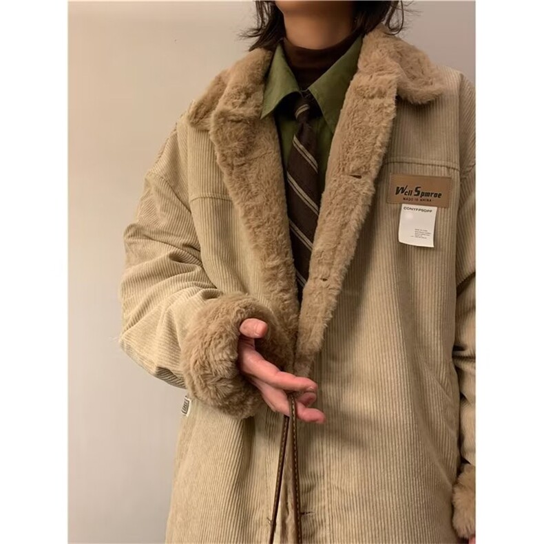 冬季加绒加厚羊羔毛棉衣男日系灯芯绒棉服宽松潮牌外套V6571-p70,男装棉衣,星座1008-2