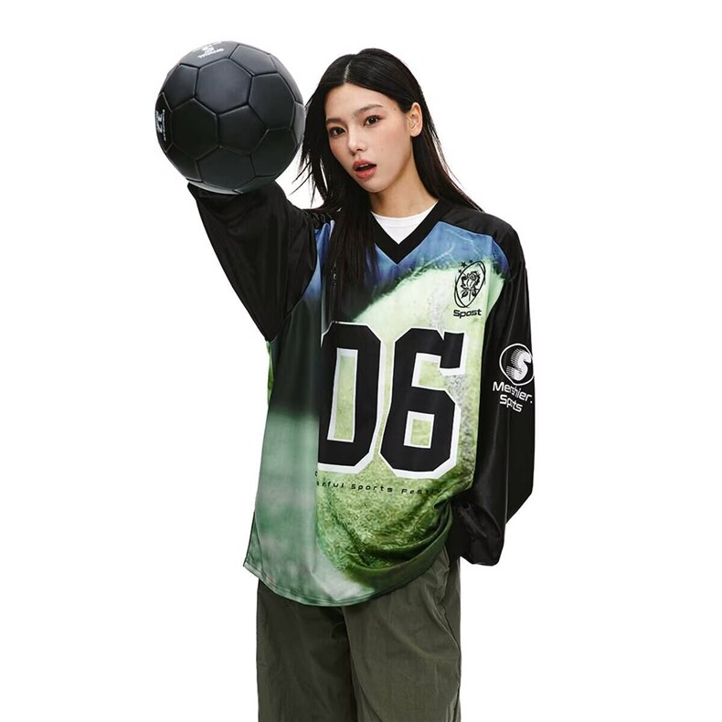 秋款运动缎面设计感V领球衣卫衣男女扎染休闲长袖上衣WY0015P33,男装卫衣,星座1013-1