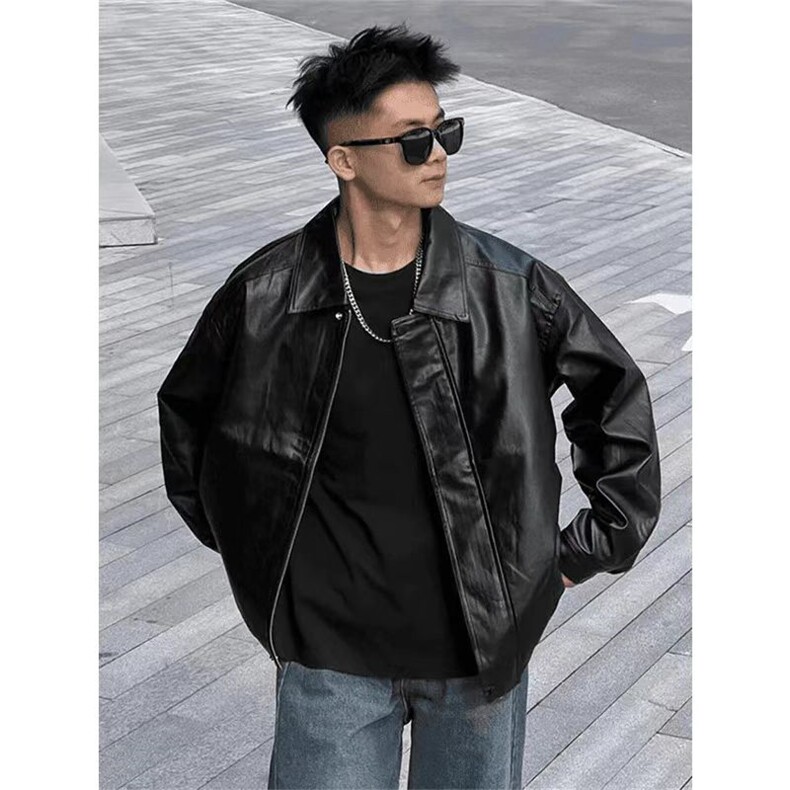 黑色pu皮衣外套痞帅cleanfit机车服夹克美式短款上衣Y1023P68网图,男装夹克,电商B245