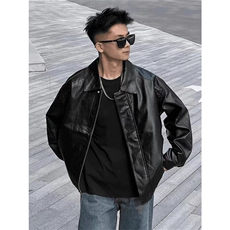 黑色pu皮衣外套痞帅cleanfit机车服夹克美式短款上衣Y1023P68网图，男装夹克，电商B245
