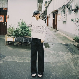 重磅秋冬装北极绒套头毛衣美式复古休闲慵懒风提花工艺针织衫外套图片