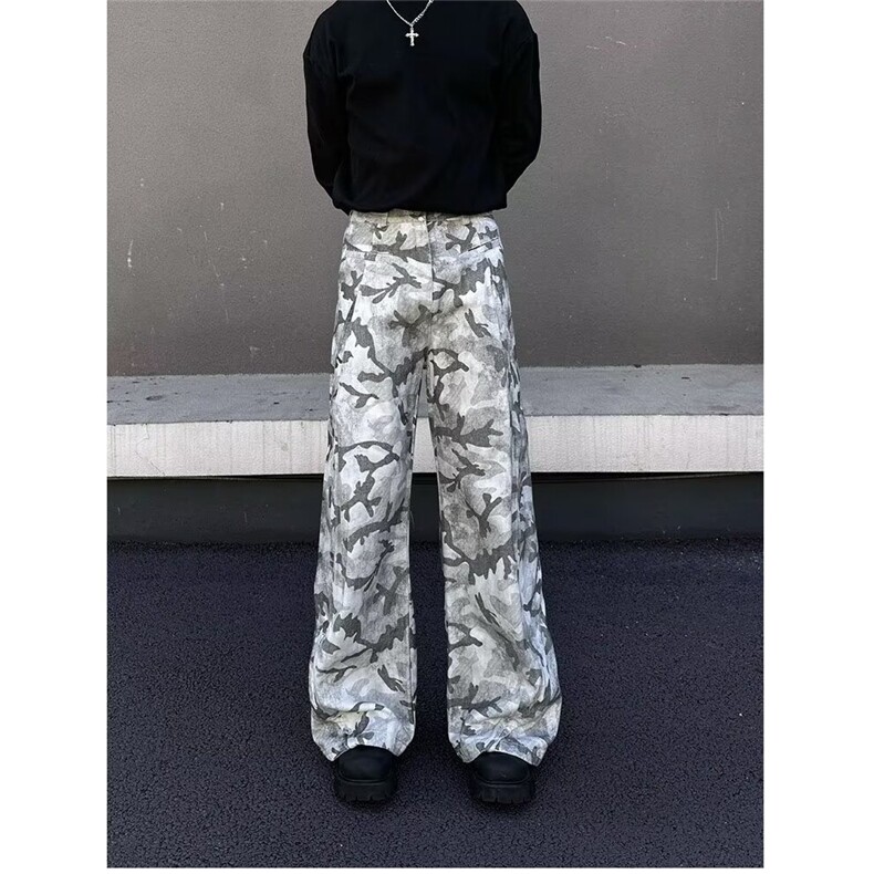8063-P58美式复古迷彩口袋工装裤女2025春夏新款宽松微喇,男装工装外套,电商B323A