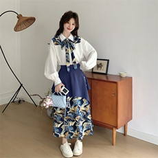 26春新款-新中式风晕染飘带半身裙两件套2616-P195K318，女装套装/套裙，2B190