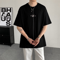 夏装小众潮流大码硅胶烫银印花圆领纯色百搭纯棉短袖T恤男女，男装T恤，星座909
