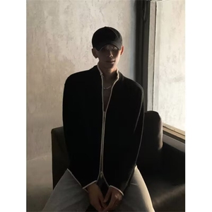 秋冬季立领美式宽松上衣潮流外穿线衣撞色轻奢毛衣外套针织开衫男图片