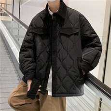 立领棉衣男秋冬季新款ins菱形格百搭棉服宽松工装外套W6037-P64，男装棉衣，星座512-2