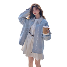 现货蓝色麂皮绒短外套25009P135K198，女装短外套，2D035