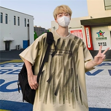 泼墨短袖t恤男夏季美式高街潮牌痞帅宽松半袖1001-1-T569-P32，男装T恤，星座1001-1