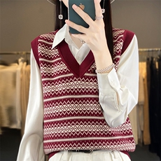 时尚百搭针织马甲女秋冬季新款修身显瘦V领无袖毛衣背心外套，女装马甲，思牵羊绒