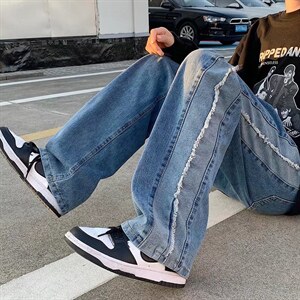 潮牌扎染牛仔裤男春季新款宽松痞帅阔腿裤KW432P42,男装牛仔裤,星座1116-2