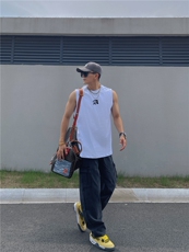 美式复古背心健身显肌肉无袖t恤纯棉重磅小领口坎肩运动汗衫，男装T恤，星座310A-4