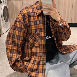 D大码M-3XL 2021秋季格子衬衫港风百搭衬衣青少年外套  W1819-P36图片