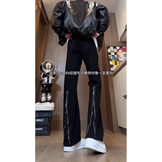 黑色拉链牛仔裤男款痞帅高街微喇裤潮牌vibe直筒裤子WL20733-P40，男装牛仔裤，星座1008