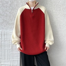 8XL-M半拉链立领毛衣外套男针织衫慵懒拼接插肩袖线衣MY19001P78，男装针织衫/毛衣，电商B312