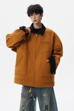 M-8XL美式复古水洗夹克男拼接灯芯绒外套休闲茄克衫上衣JK1325P88，男装夹克，电商D206-1