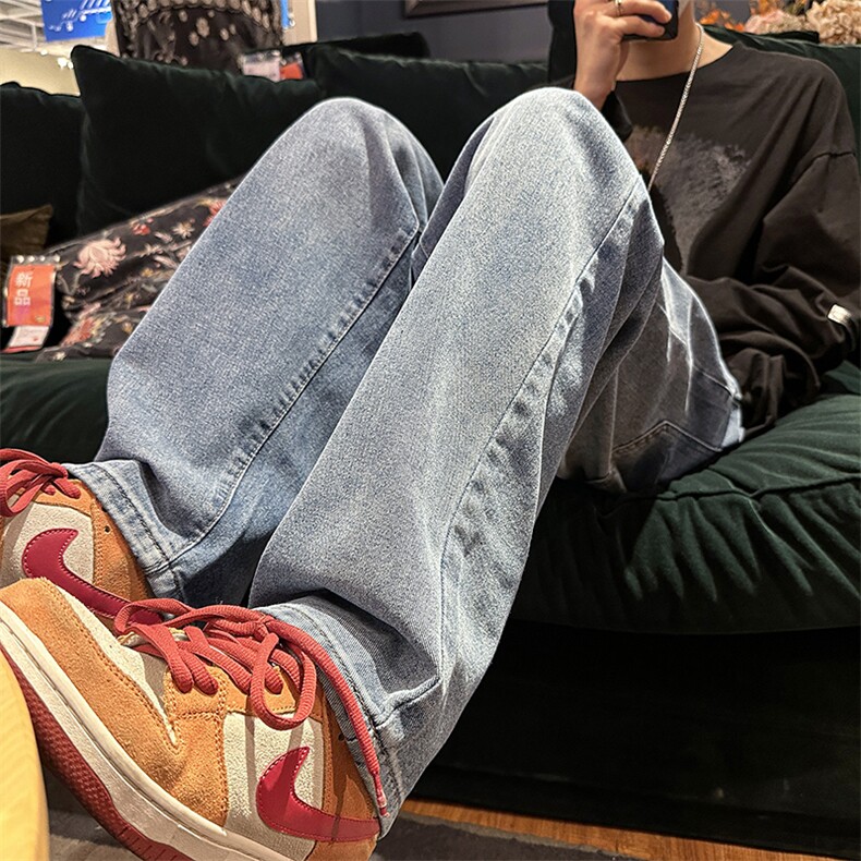 直筒牛仔裤男秋潮牌宽松休闲复古潮流百搭阔腿长裤N068-P38,男装牛仔裤,星座308B-1