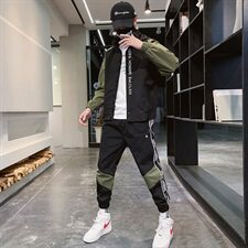 春季新款运动套装男休闲裤外套连帽夹克两件套CYTZ17，男装套装，电商A128