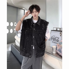 水洗磨皮牛仔马甲男网红复古做旧高级外套8942P58，男装背心/马甲，星座410-2