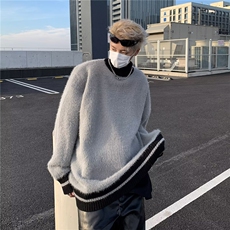 半高领条纹毛衣男冬季马海毛慵懒风针织衫潮牌宽松高级感外套，男装针织衫/毛衣，星座410-6（原星座1304-1）