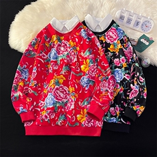 W2情侣大码衬衫领假两件卫衣外套学生班服团队新中式表演出汉服潮，男装衬衫，星座115A-1