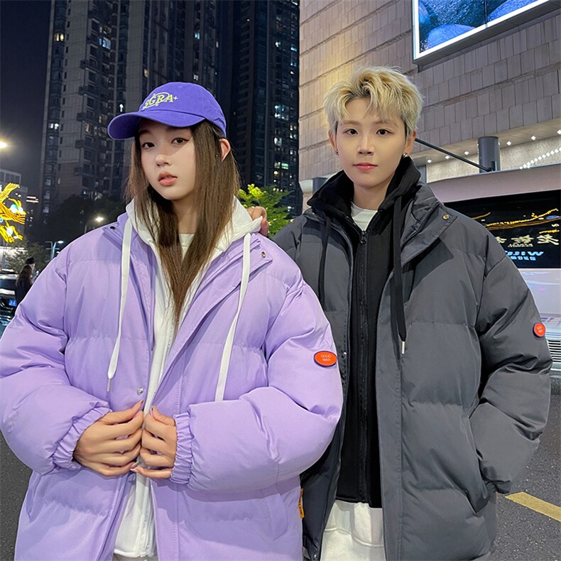 抖音得物宽松情侣连帽小标假两件面包服百搭棉服AB-MY2273-P70图片