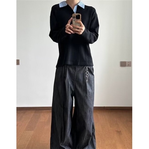 春秋潮牌假两件衬衫领卫衣男女宽松休闲百搭情侣打底上衣 TE68图片