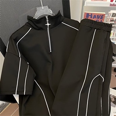 痞帅潮休闲时尚宽松短袖t恤短裤运动潮牌夏季套装男设计感两件套，男装休闲套装，星座601-2