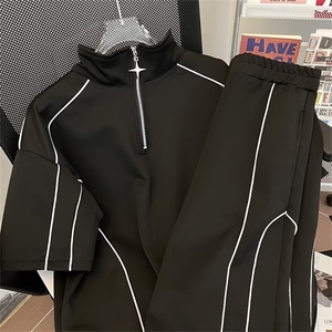 痞帅潮休闲时尚宽松短袖t恤短裤运动潮牌夏季套装男设计感两件套图片