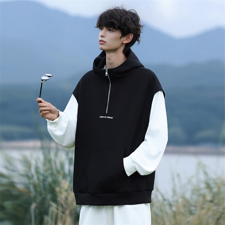 Y501-P52港风拼接连帽卫衣男落肩打底衫潮流百搭上衣外,男装T恤,星座1204
