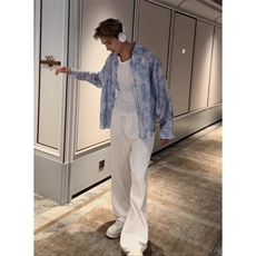 杭州现货青春流行新款气质休闲长袖ins衬衫尖领潮百搭男拼色潮，男装衬衫，星座218-1（原230）