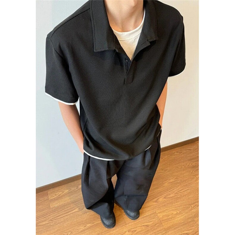 潮牌华夫格假两件Polo衫短袖男款夏季美式复古重磅五分袖T恤上衣，男装Polo衫，星座1116A（原606A-3）