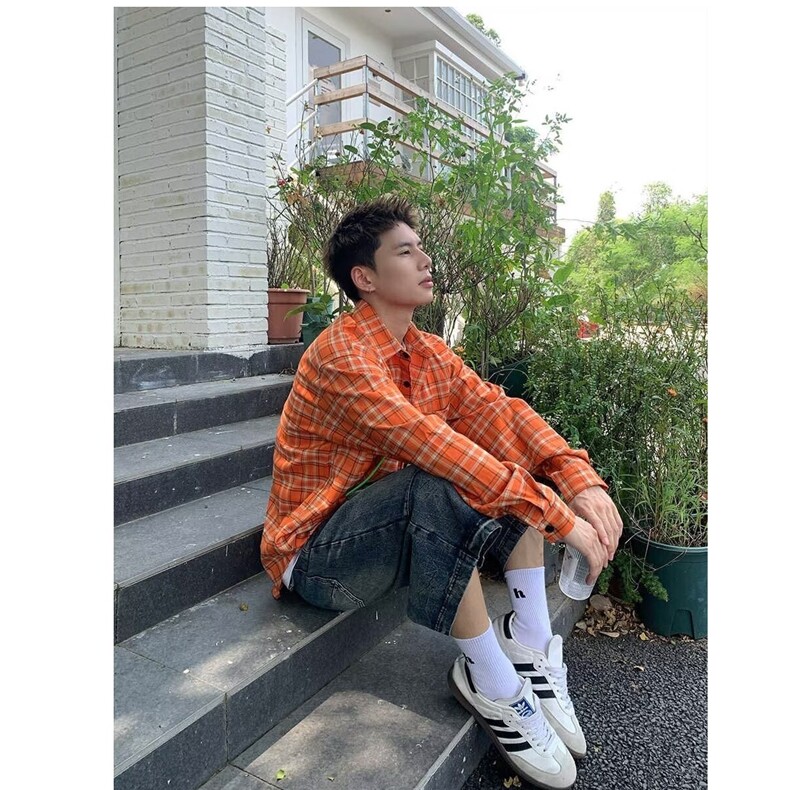 高级感痞帅美式格子长袖衬衫男2025新款高街潮牌情侣衬衣CA41-P38,男装衬衫,星座208-5