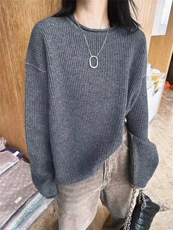 秋冬款慵懒风百搭圆领宽松舒适显瘦休闲内搭套头针织衫，女装针织衫/毛衣，半城羊绒